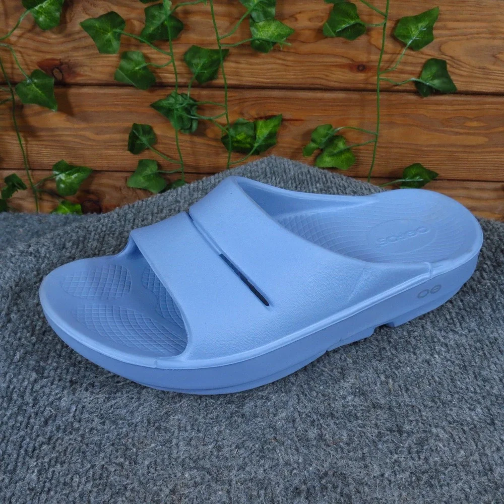 Oofos OOahh Women Recovery Slide Sandals Size 8 Post-Workout Blue Synthetic